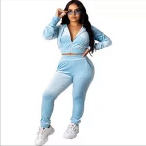 Icy Blue Velvet Jogger Set Comfy